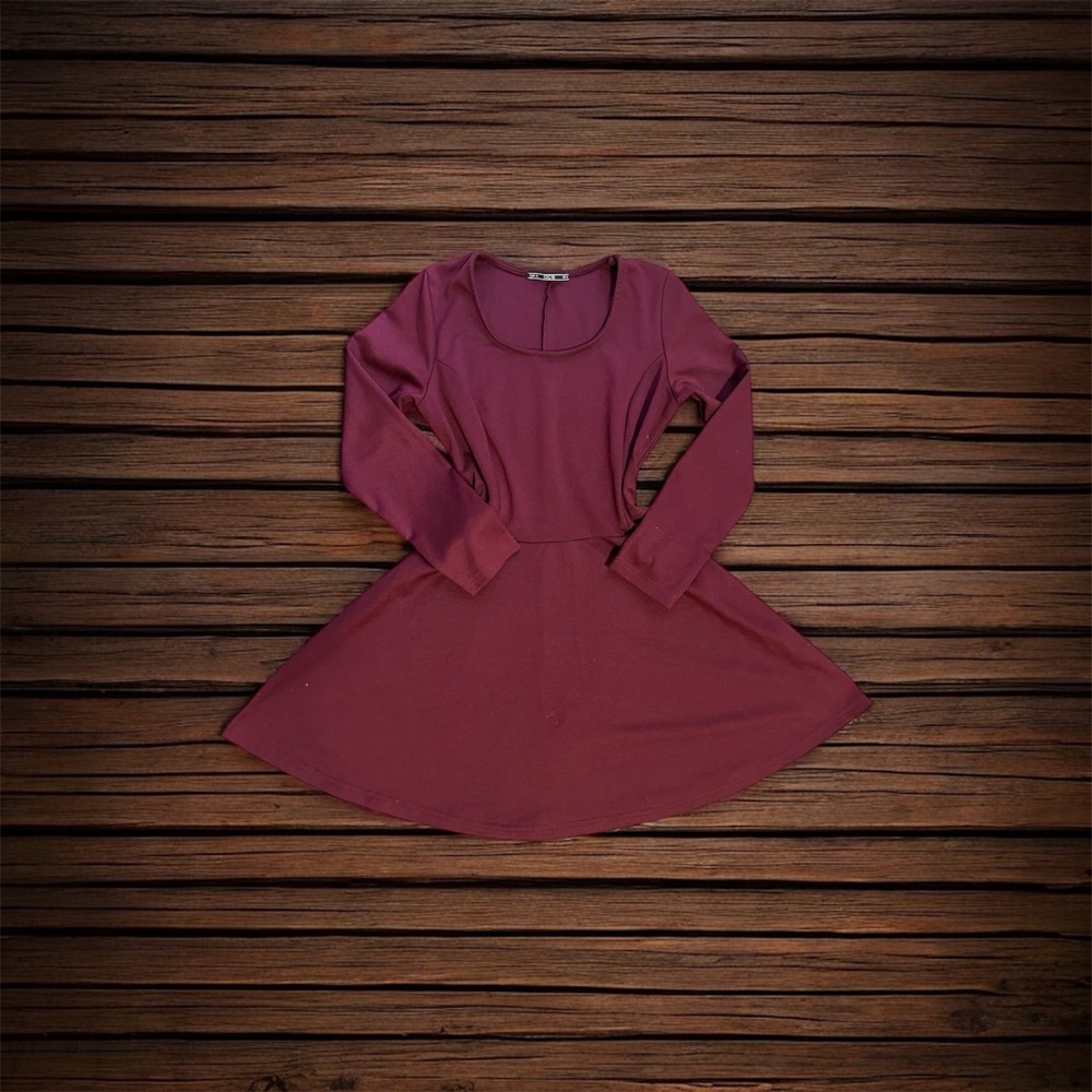 Elegant Long Sleeve Wine Color Dress